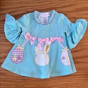 Bonnie Baby Aqua Polka Dot Dress with Bunny and Egg Details